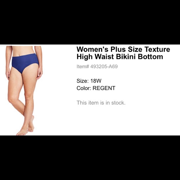 Lands End Plus Size Texture High Waist Bikini Bottom Regent Blue Purple 18W - Picture 2 of 4